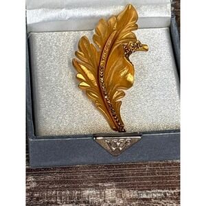 Worthington Gold Tone Leaf Brooch Pin Rhinestone Accent Vintage